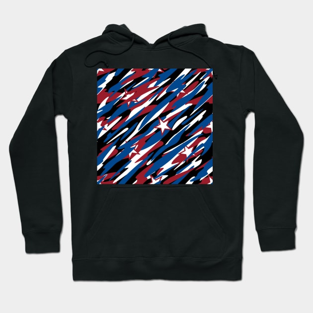 Patriotic Camouflage Red White and Blue with Stars American Pride Abstract Pattern Hoodie by hobrath